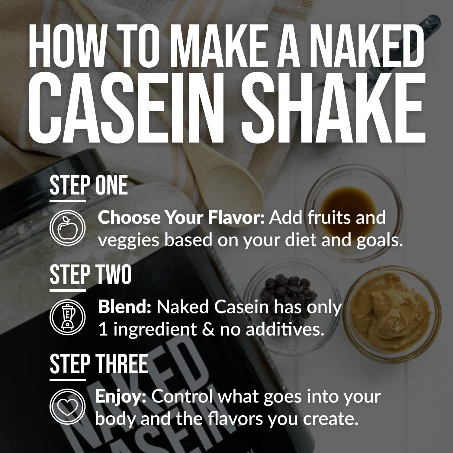 NAKED Casein, sin aditivos, ideal para batidos limpios.