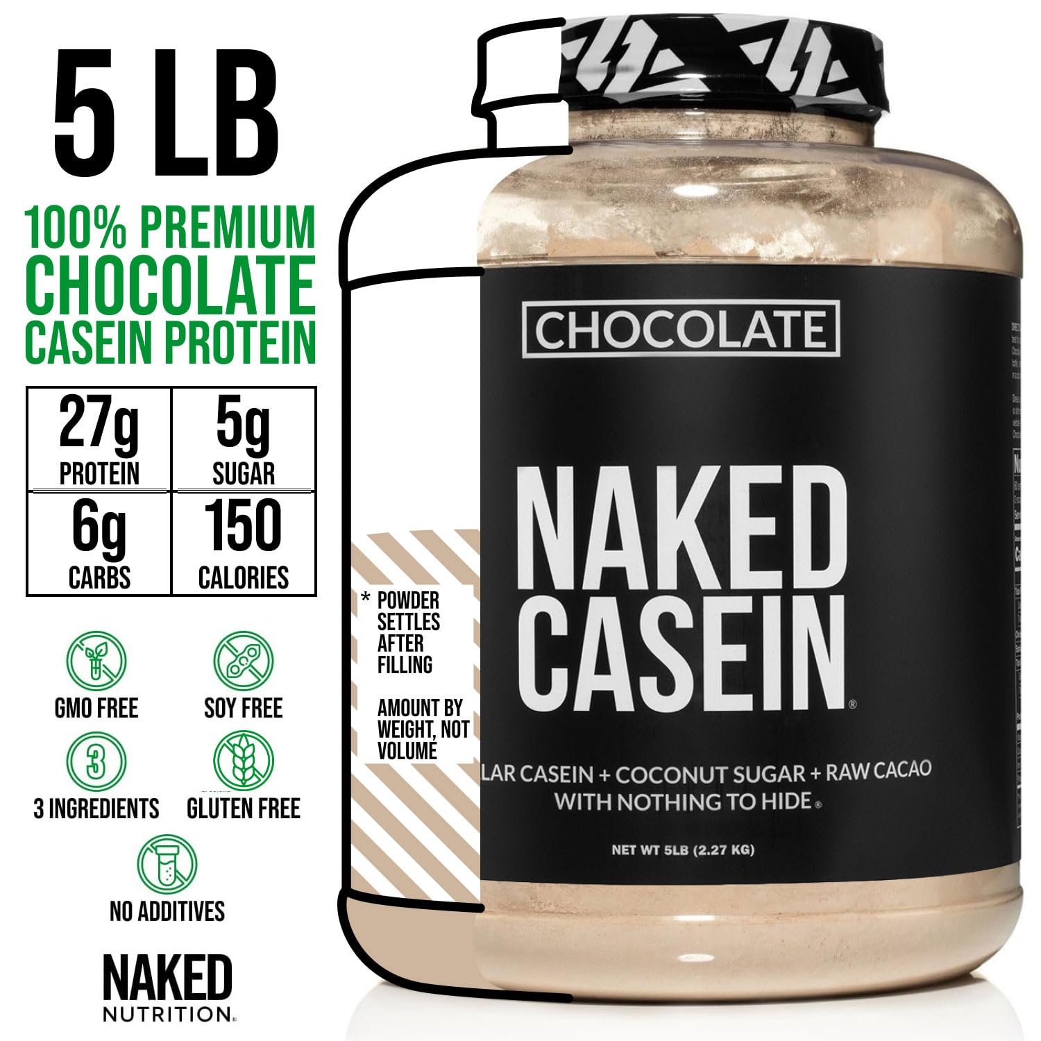 Naked Chocolate Casein, batido en vaso, proteína de liberación lenta para merienda.