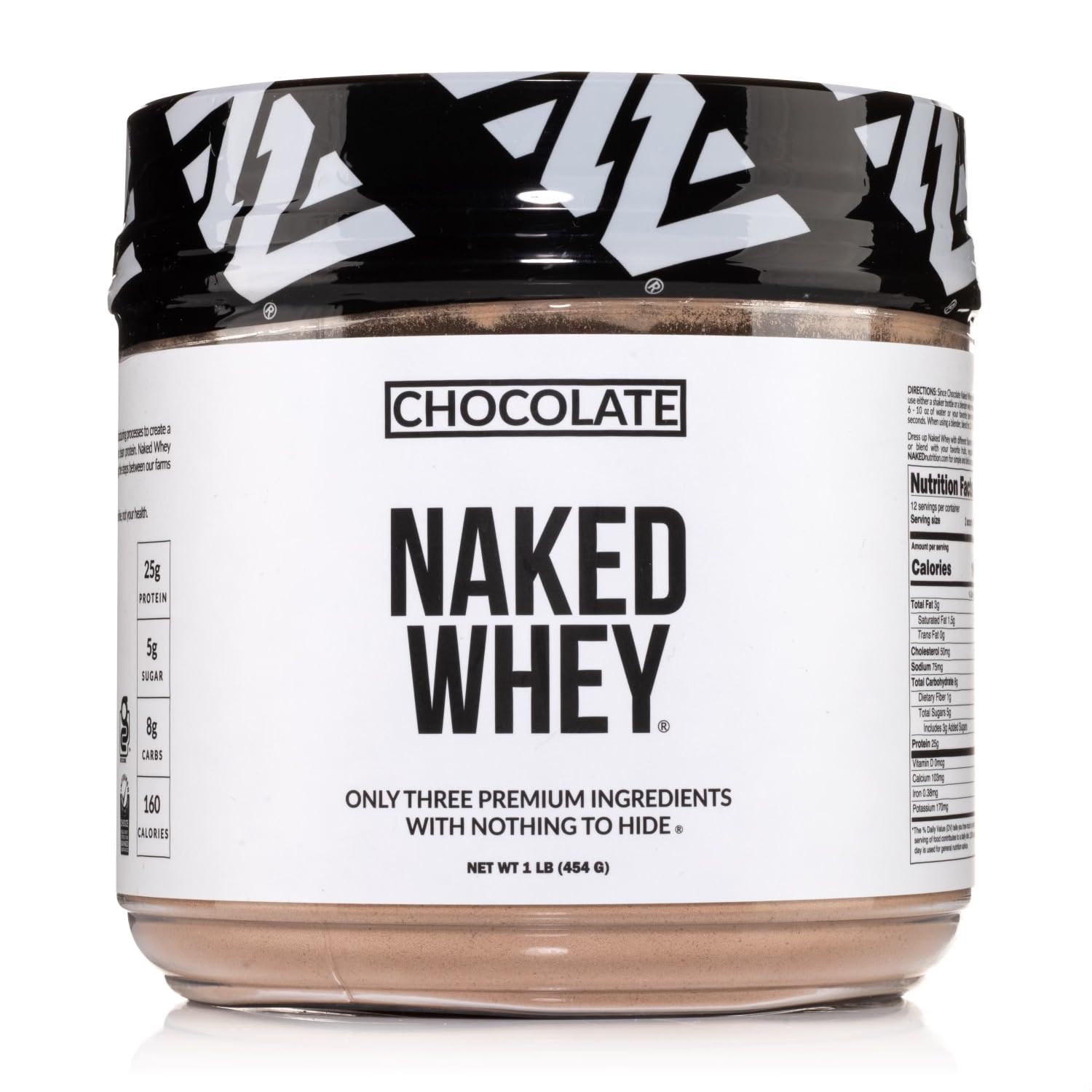 NAKED Chocolate Whey: bote 1lb, proteína limpia para batidos post-entreno.