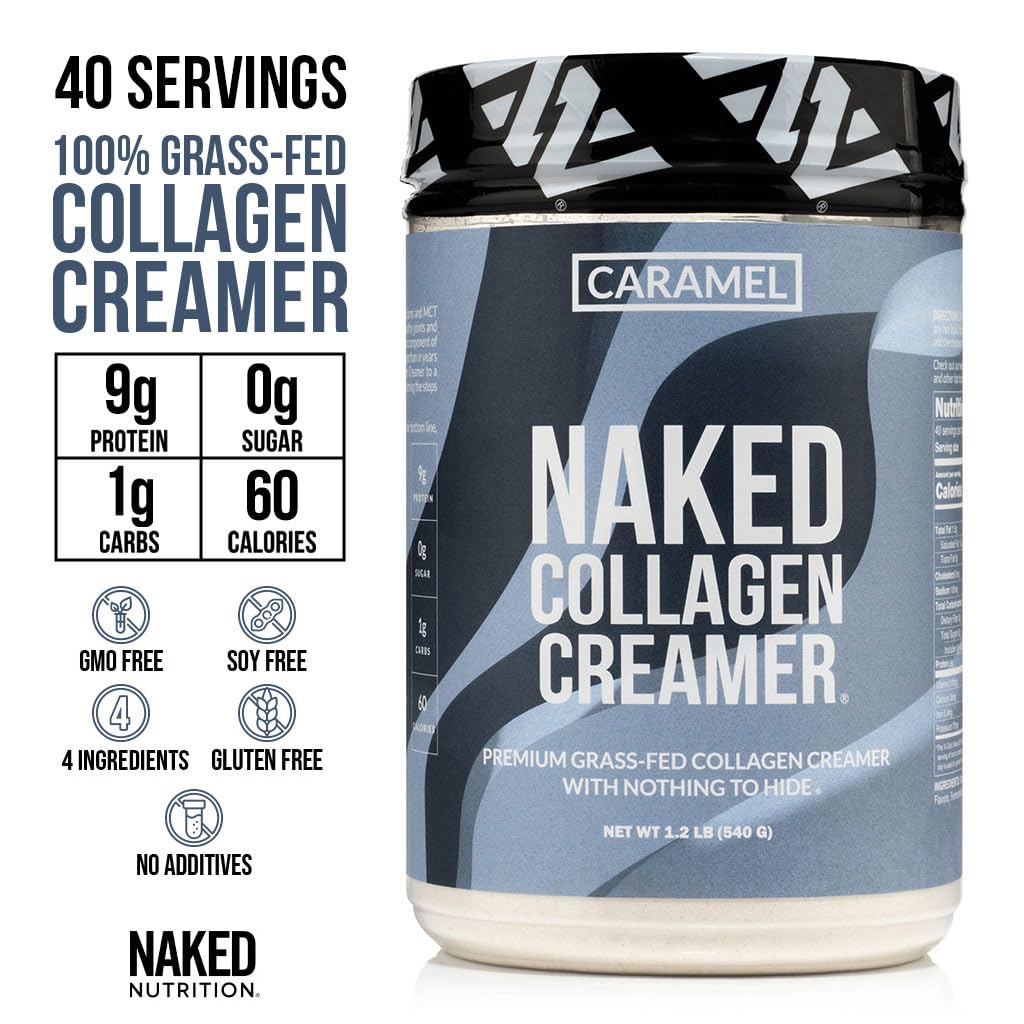 NAKED crema de colágeno para café con taza humeante para un sabor suave.