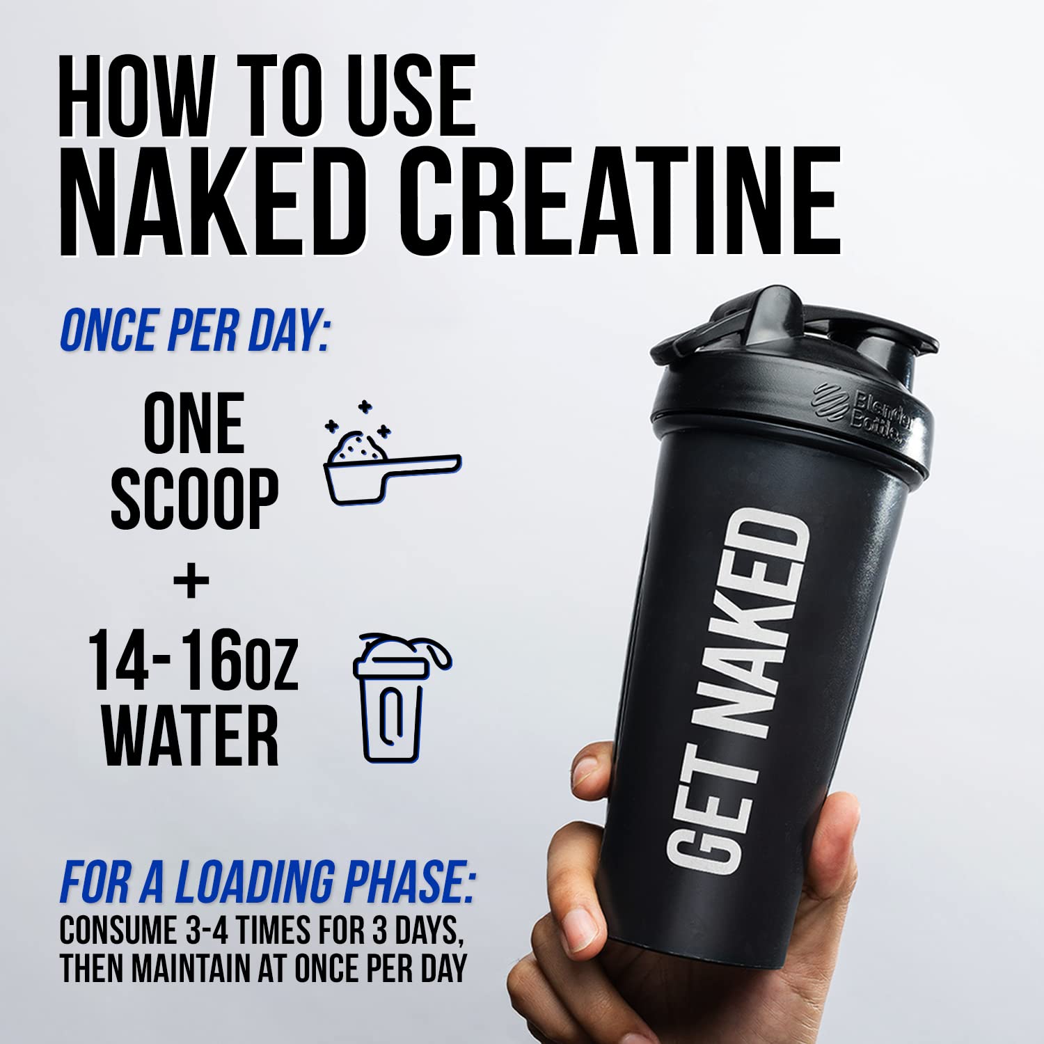 NAKED Creatina Monohidrato vertida en vaso para consumo diario