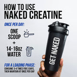 NAKED Creatina Monohidrato vertida en vaso para consumo diario