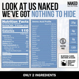 NAKED egg white protein close-up highlights non-GMO, US-sourced eggs in the powder.