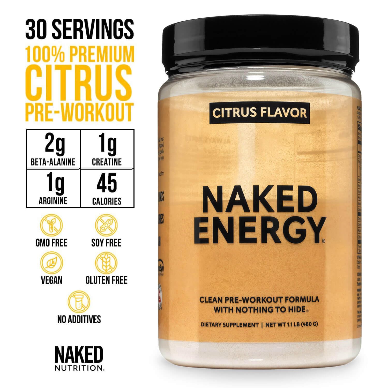 NAKED Citrus Energy con cuchara medidora para dosis precisas antes de entrenar