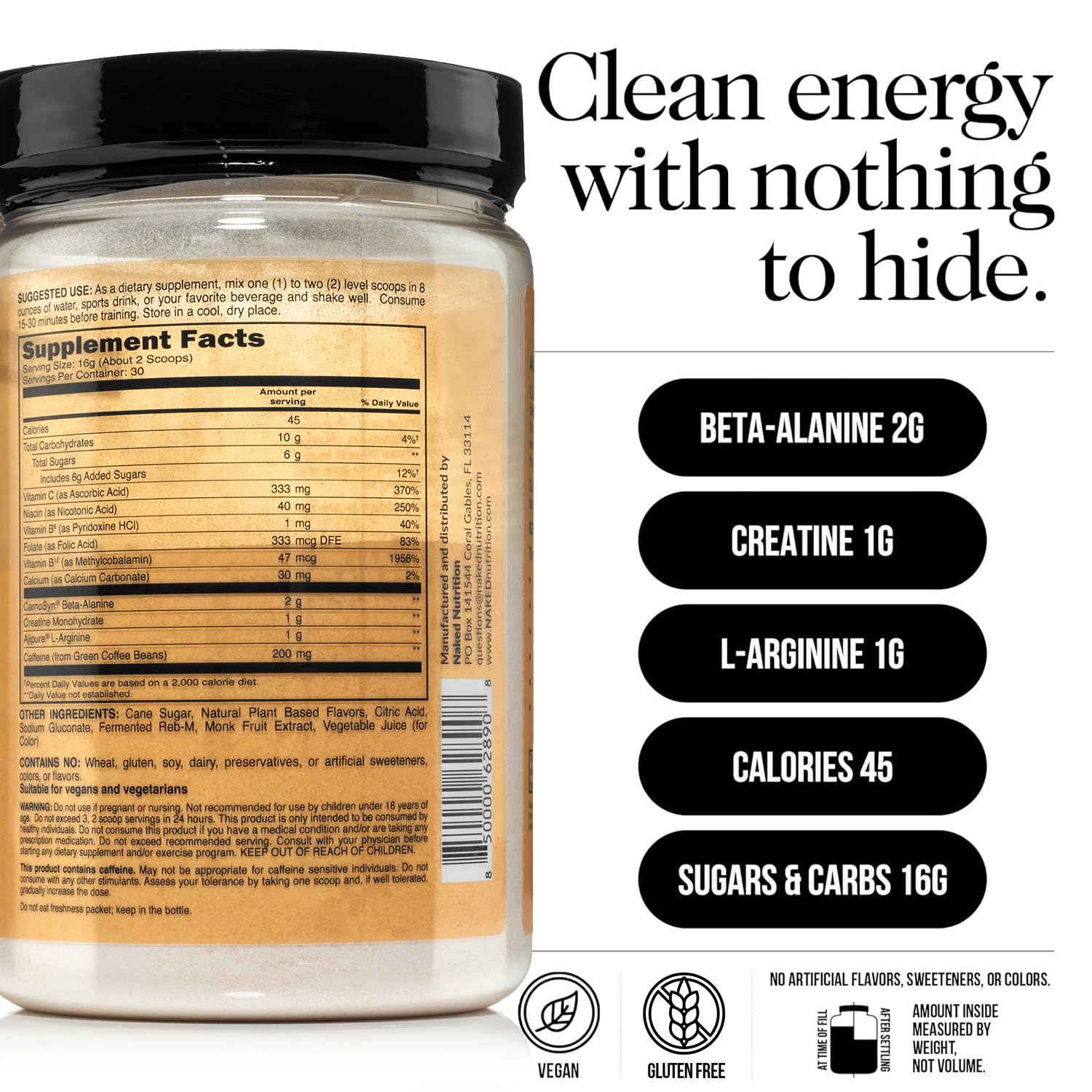 NAKED Citrus Energy polvo naranja listo para mezclar en agua
