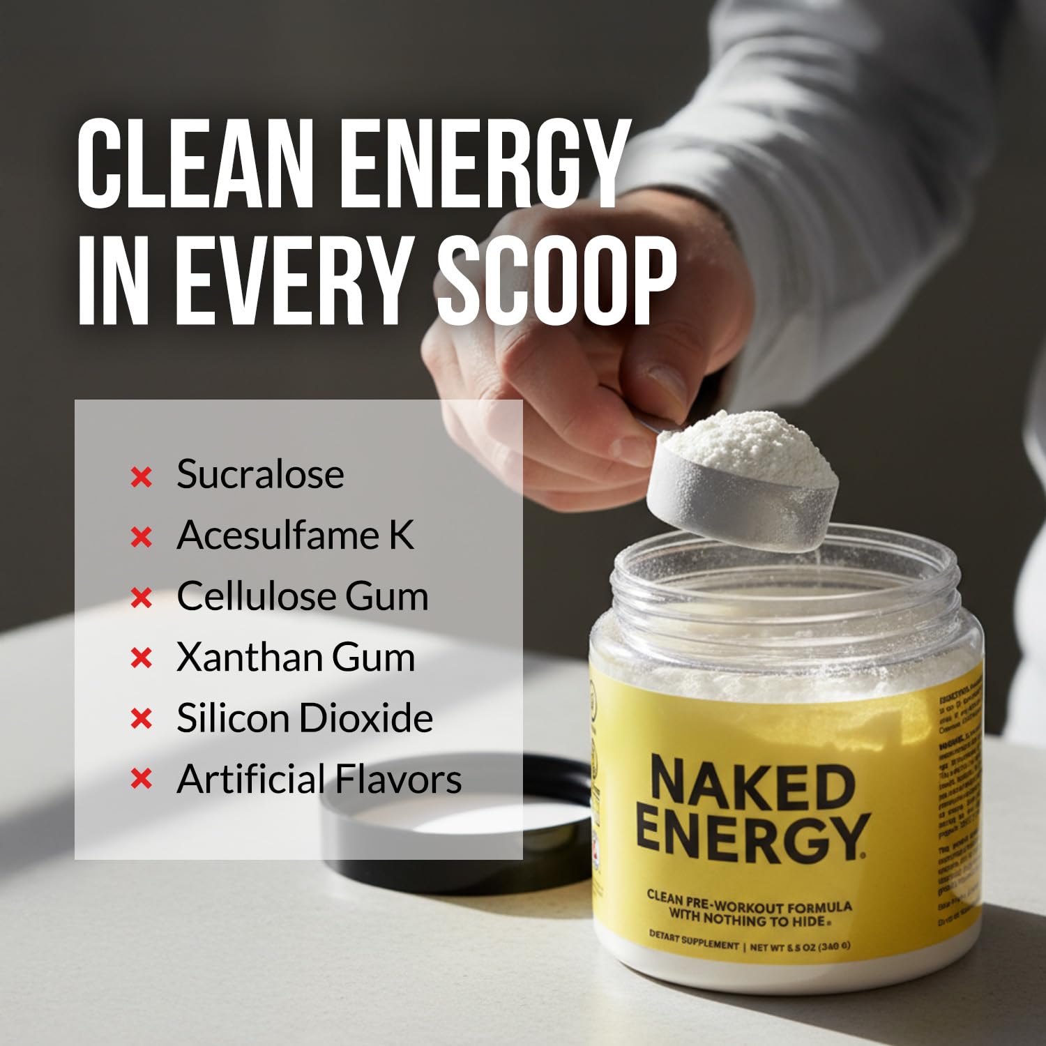 NAKED Energy, cuchara medidora, dosificación precisa para entrenar
