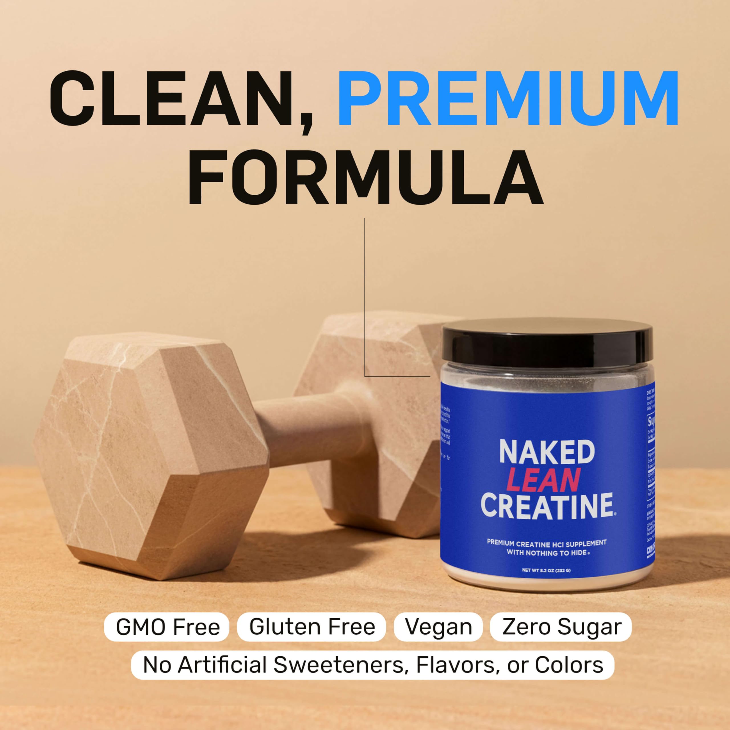 NAKED Lean Creatine HCl bote compacto para el gimnasio.