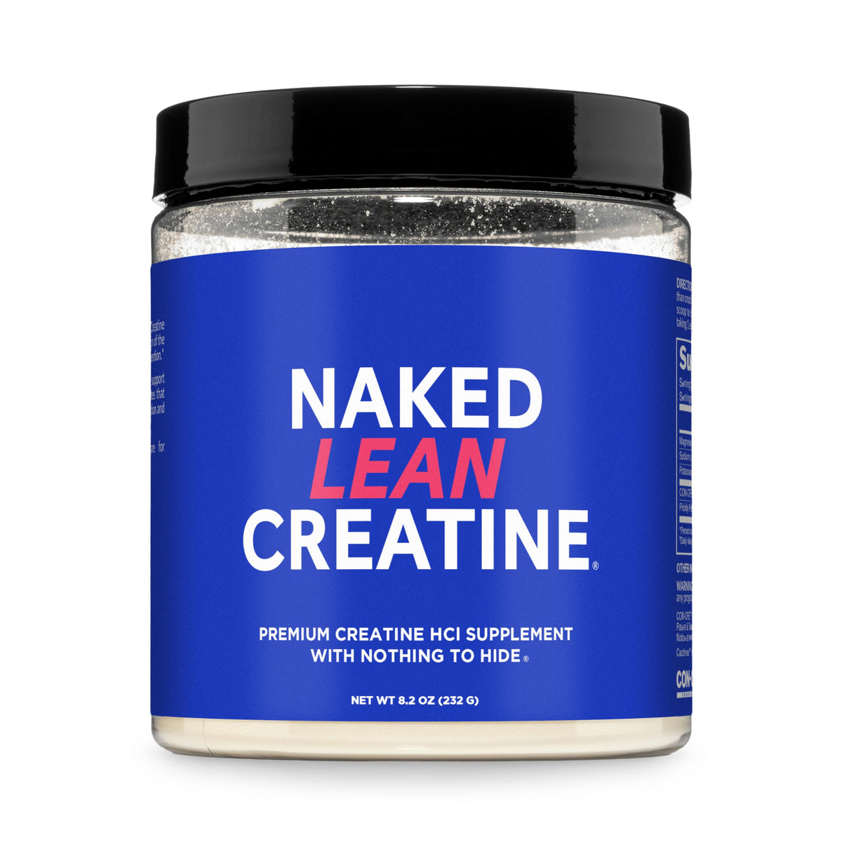 NAKED Lean Creatine HCl en polvo, textura fina para entrenamientos intensos.