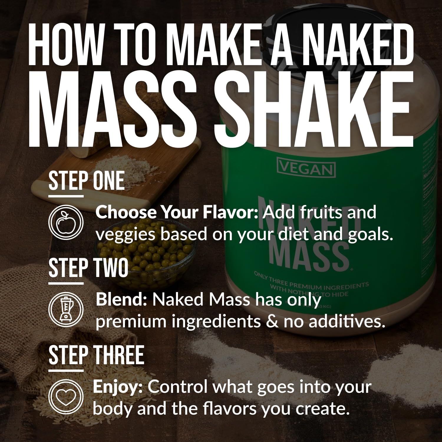 NAKED Masa Vegana taza y cuchara, ideal para mezclar con frutas
