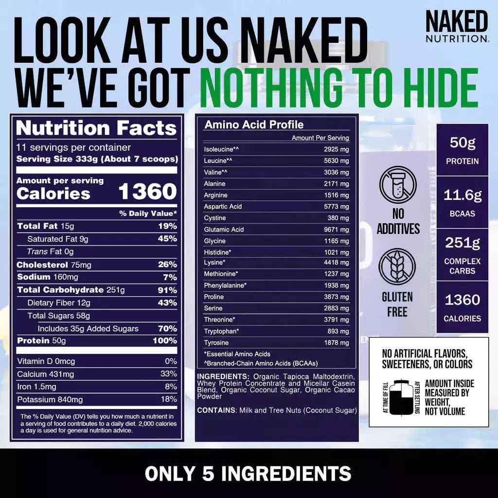 NAKED Mass Gainer carbohidratos complejos sin gluten para energía sostenida
