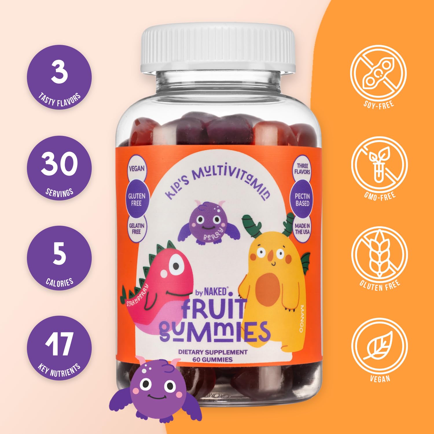NAKED Nutrition Kids Gummies sabor fresa, opción atractiva para niños activos.