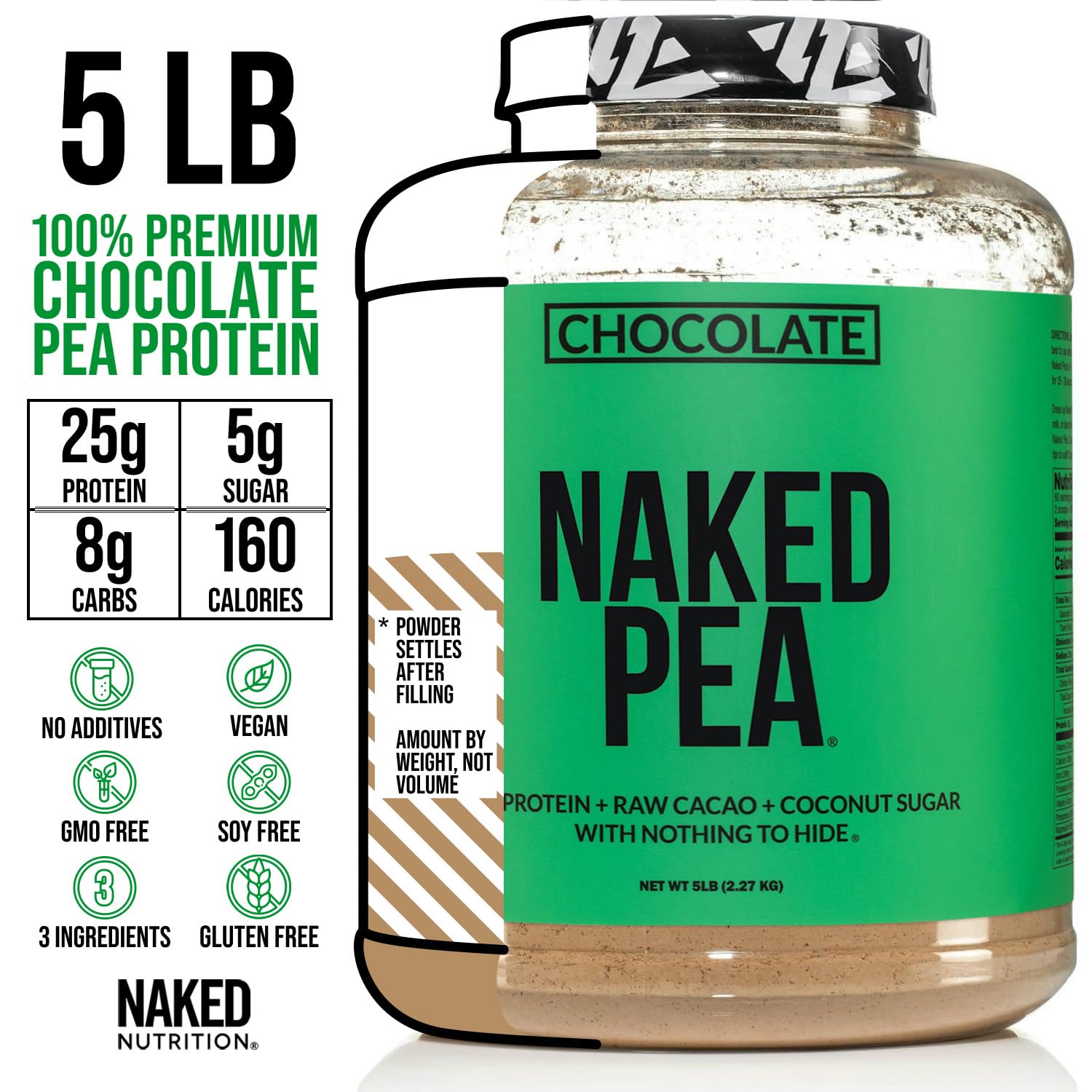 NAKED Proteína de guisante al chocolate, ingredientes clave visibles