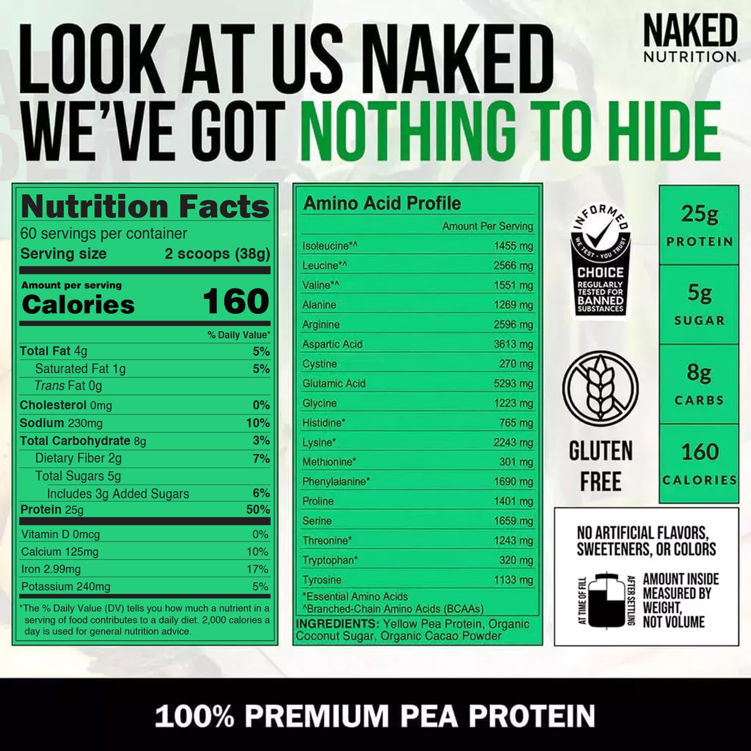 NAKED Proteína de guisante al chocolate, fuente de proteína vegetal para recuperación