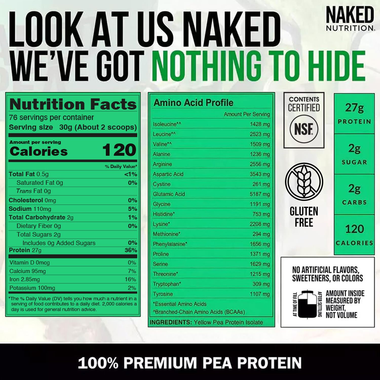 Naked Pea batido verde, energía sin lactosa.