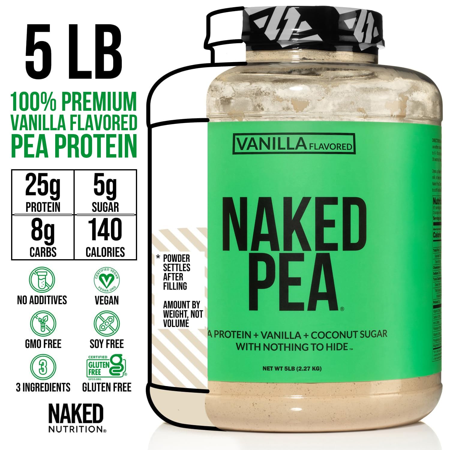 Naked Pea Vanilla, cucharada medida para porciones precisas de proteína