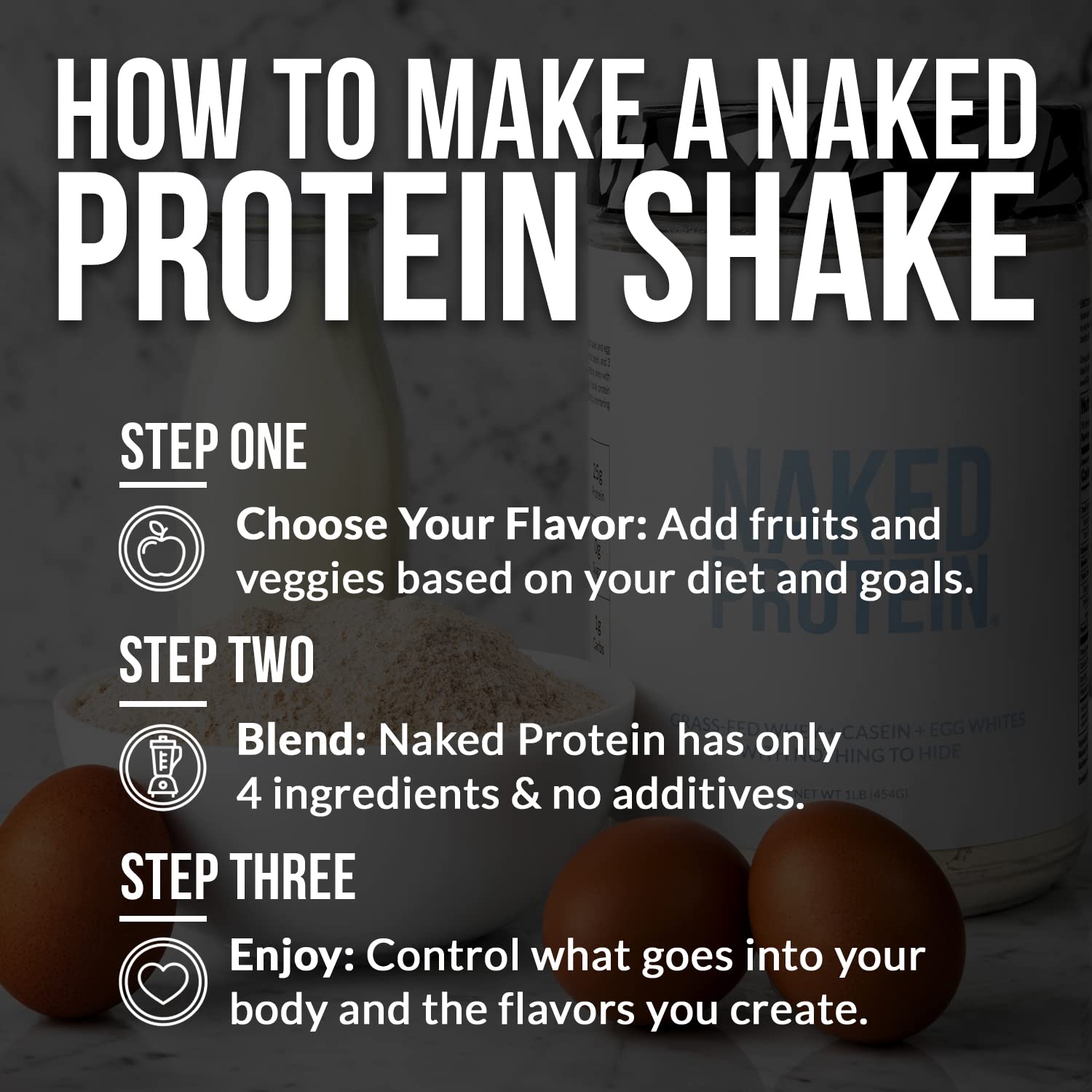 NAKED detalle de empaque, enfoque en origen ético de los ingredientes