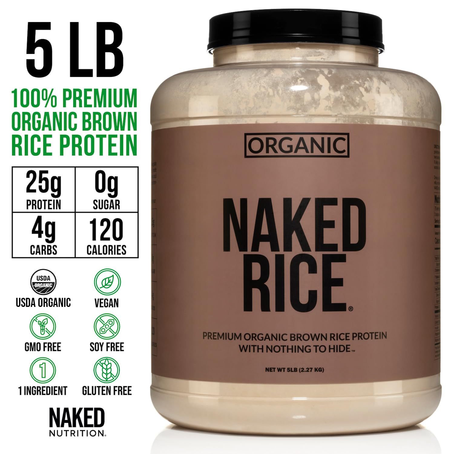 NAKED proteina arroz organico bolsa 5lb, ideal para compra a granel