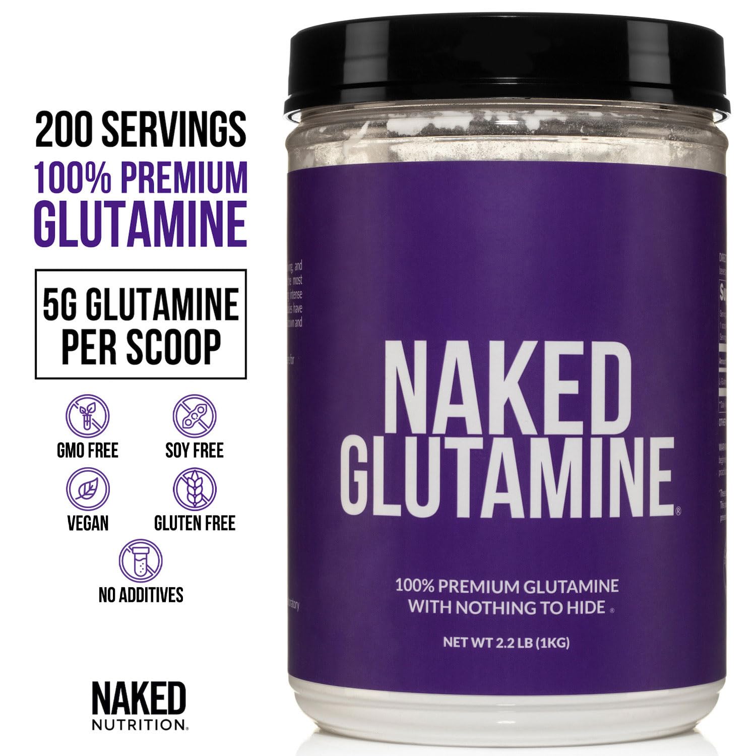 NAKED L-Glutamina con cuchara medidora para dosis precisas tras entreno