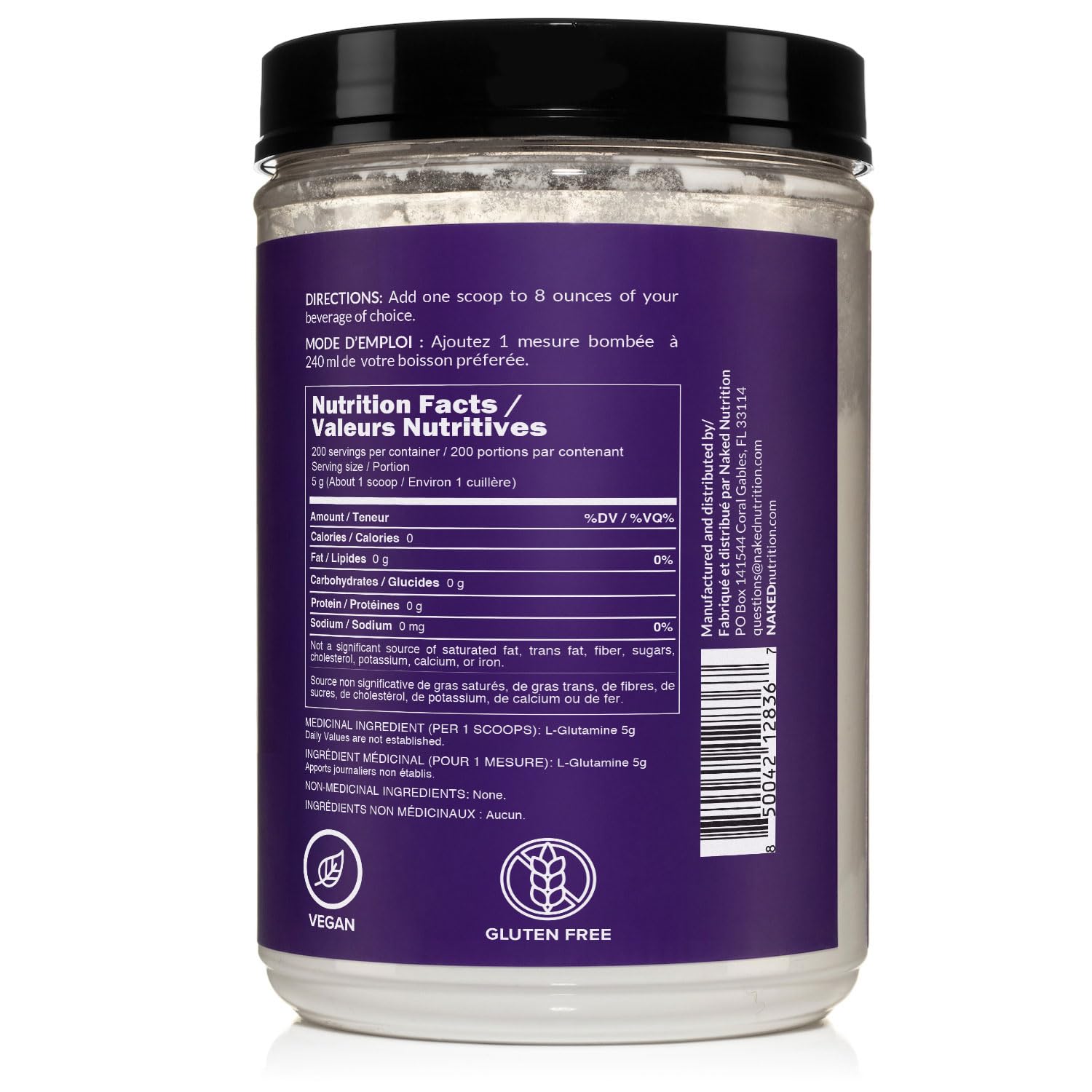 NAKED L-Glutamina textura pulverizada para uso posentreno