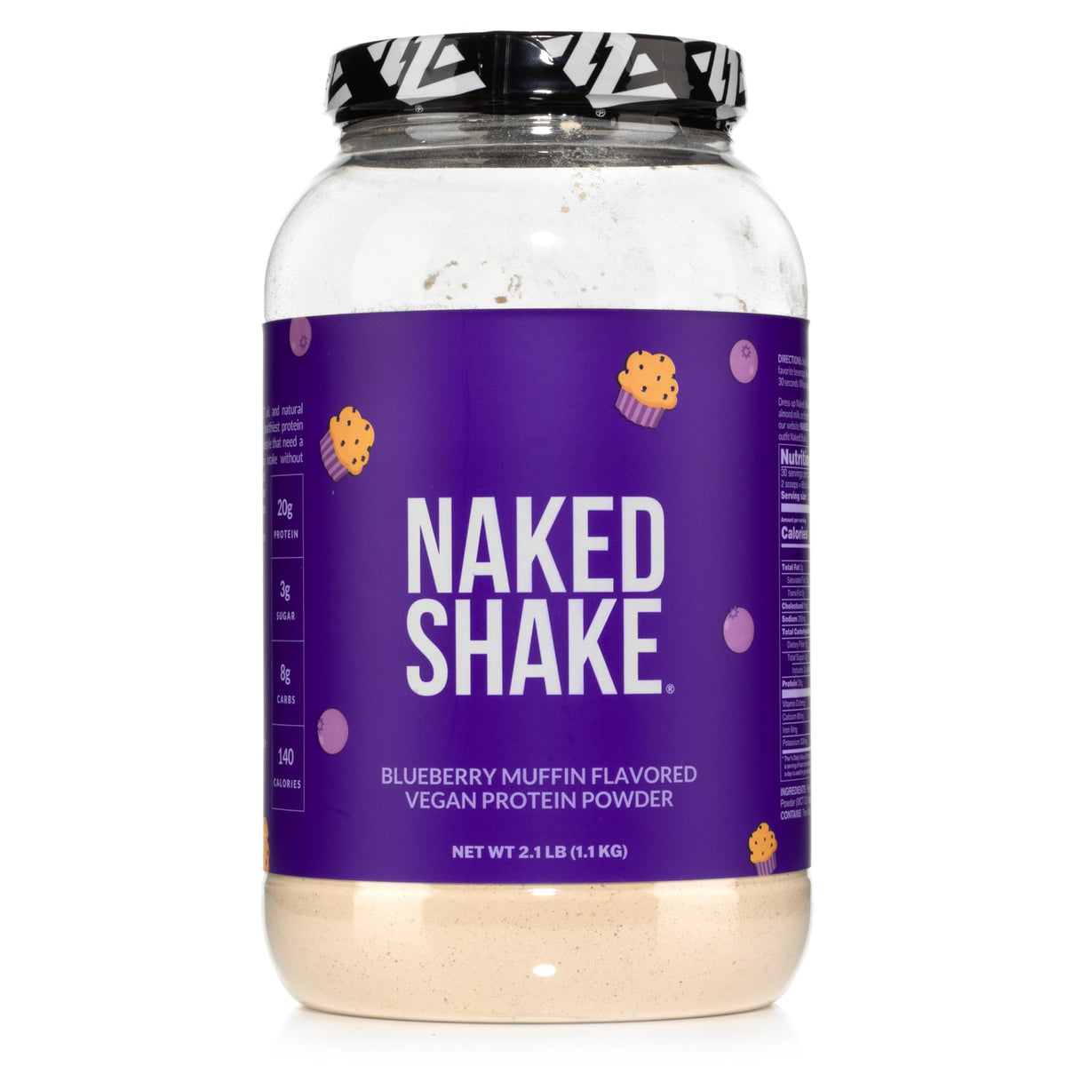 Naked Shake: polvo proteina vegetal arandano muffin, ideal para desayunos rápidos.