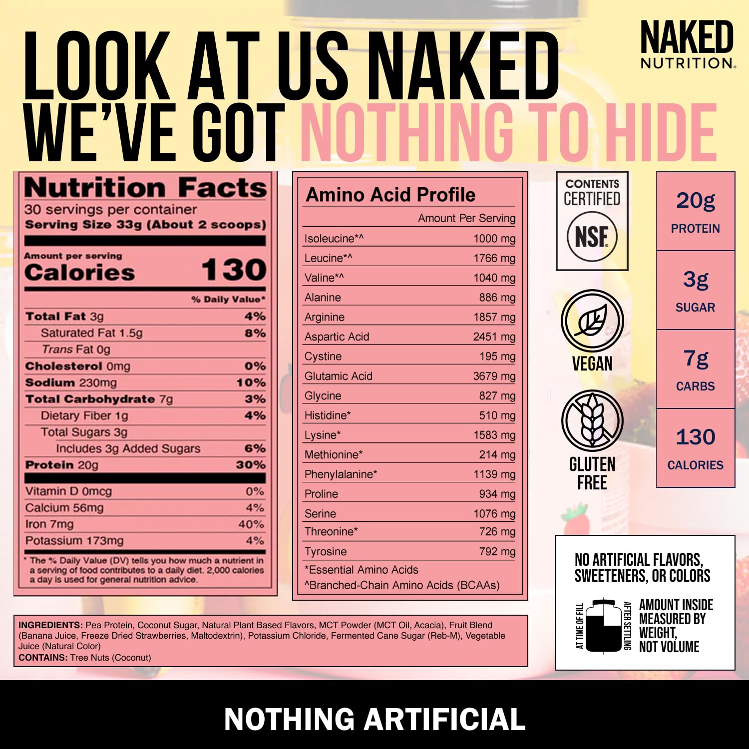 NAKED Shake sabor natural fresa-banana en batido delicioso.