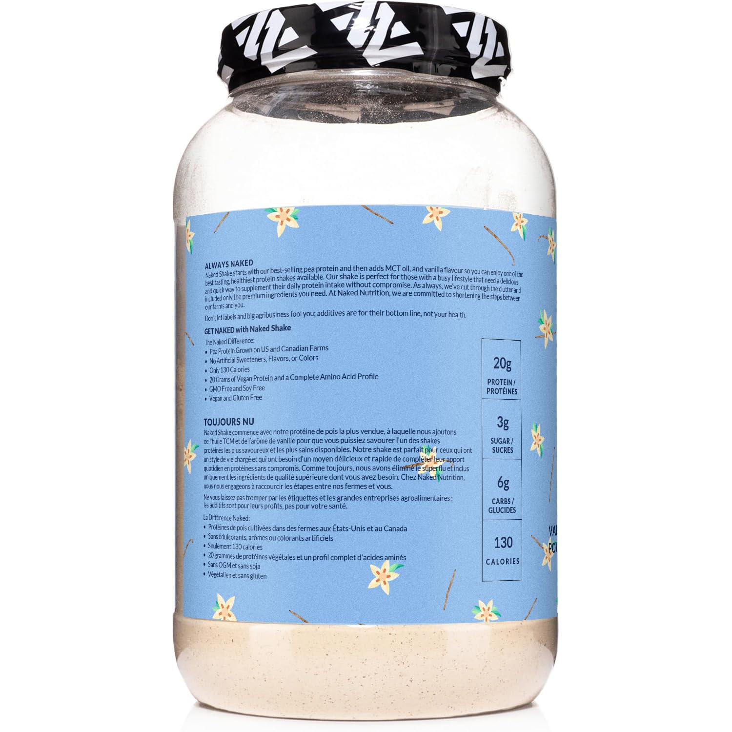 NAKED Shake Vanilla, proteína de guisante de EE. UU. y Canadá para una fuente vegetal.