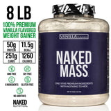 NAKED Vanilla Mass, ingredientes clave visibles, proteína limpia y carbohidratos de calidad.