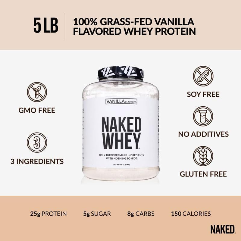 Naked Vanilla Whey con ingredientes naturales, ideal para recuperación muscular.