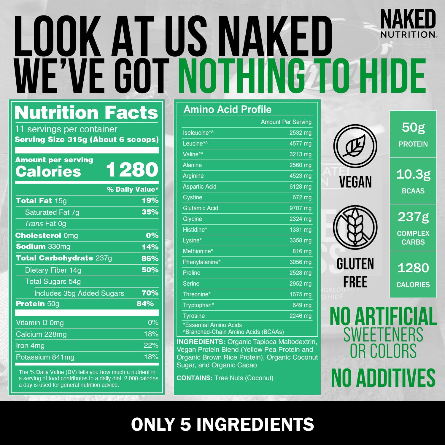 NAKED Vegan Mass, dosis proteica estable para resultados consistentes.