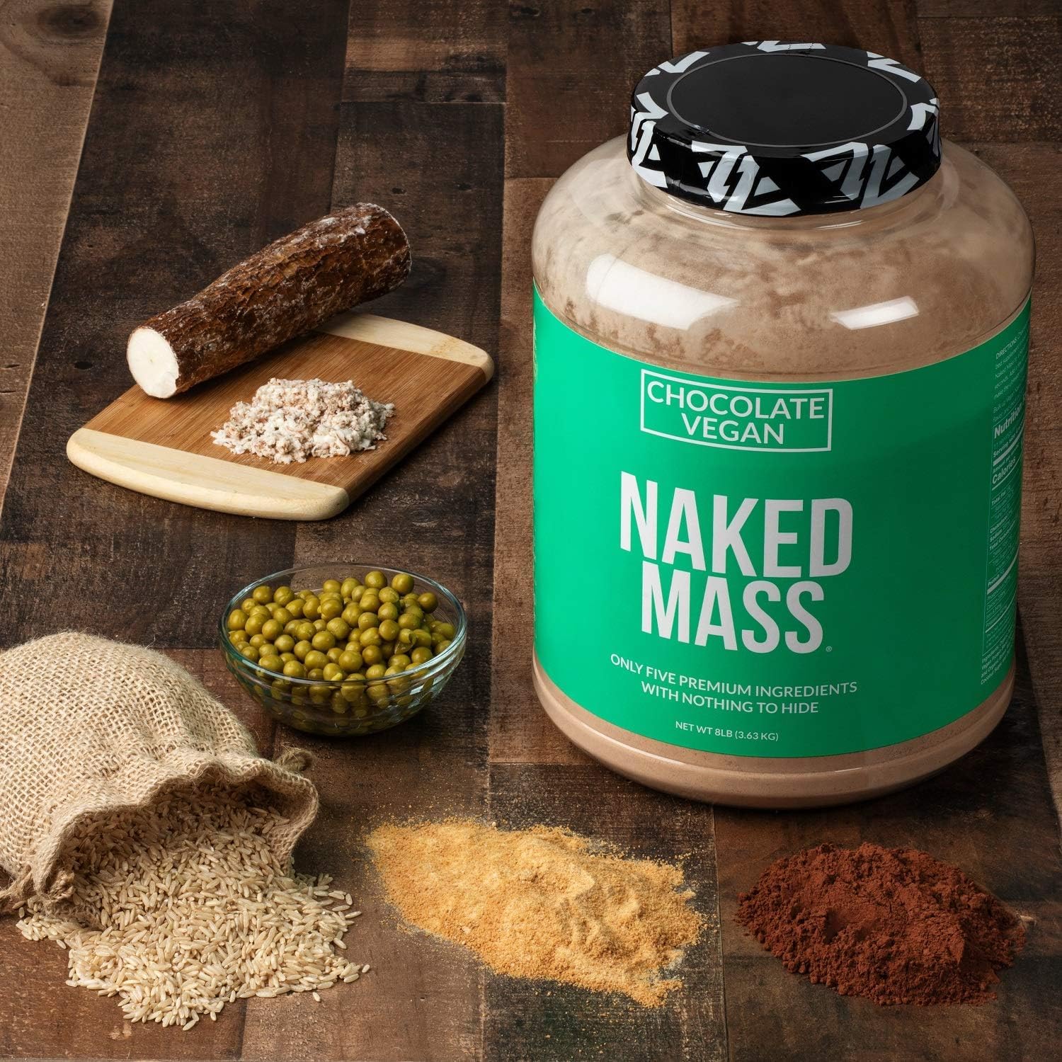 NAKED Vegan Mass, ingredientes clave para una nutrición vegana limpia.