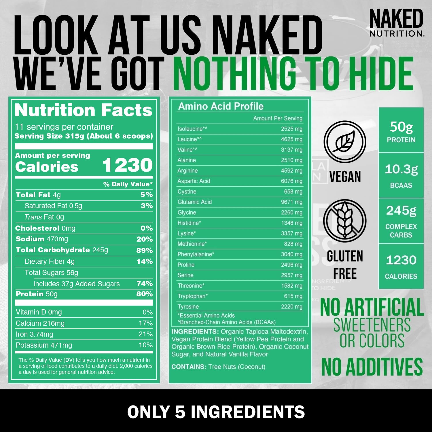 NAKED Vegan Mass batidora lista con vainilla para desayunos rápidos