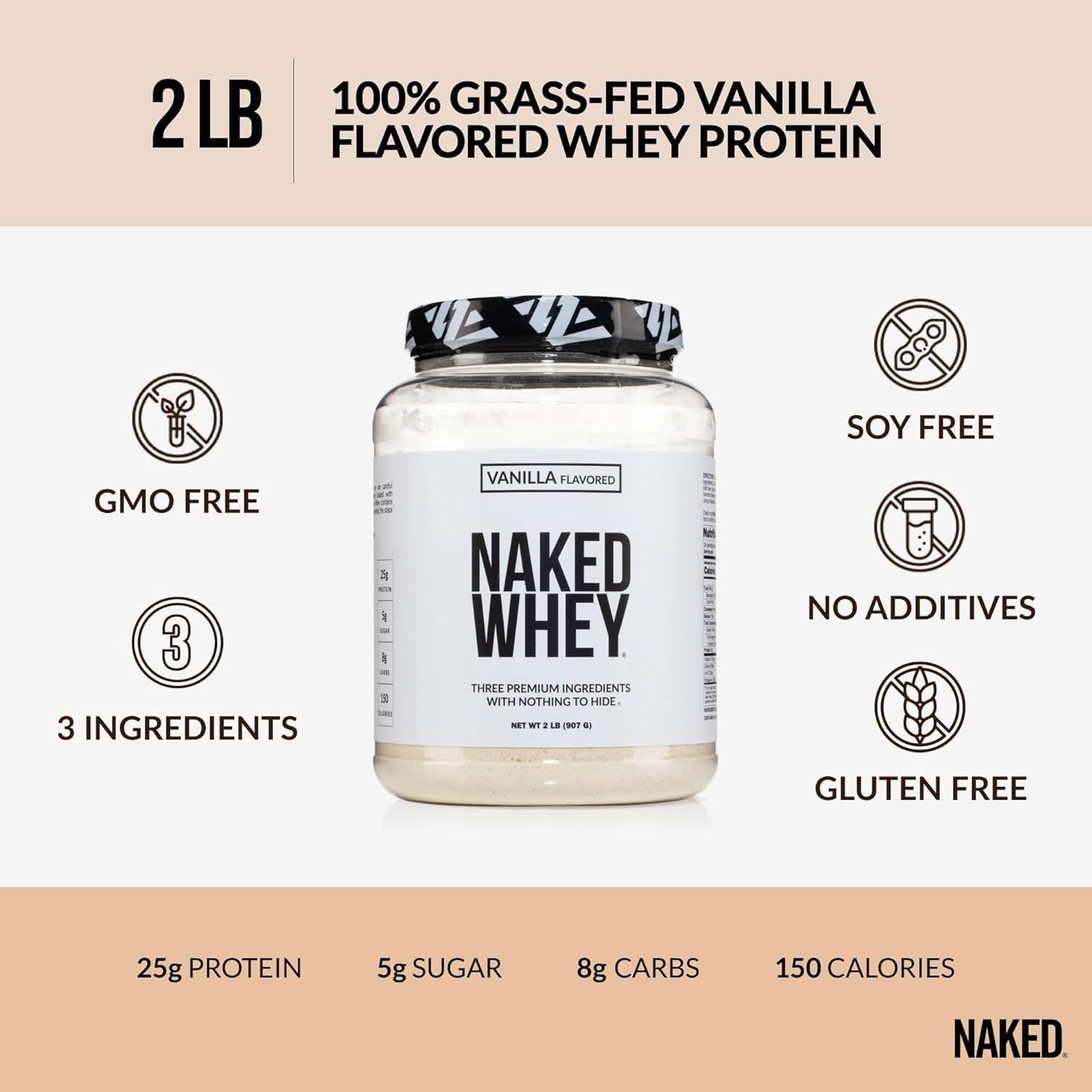 NAKED Whey Vanilla cucharada de polvo lista para mezclar