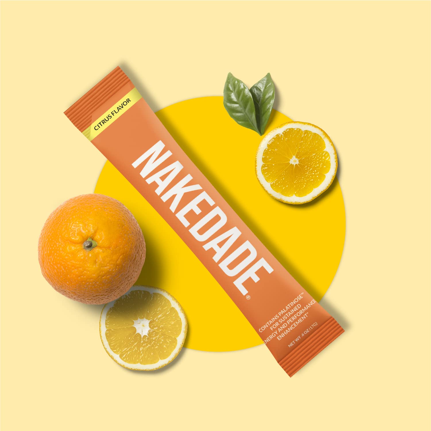 Nakedade Citrus, vaso con agua, mezcla rápida para energía durante la sesión