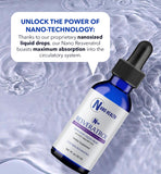 Nanoceutical Solutions Nano Resveratrol: envase de 30 porciones para uso diario.