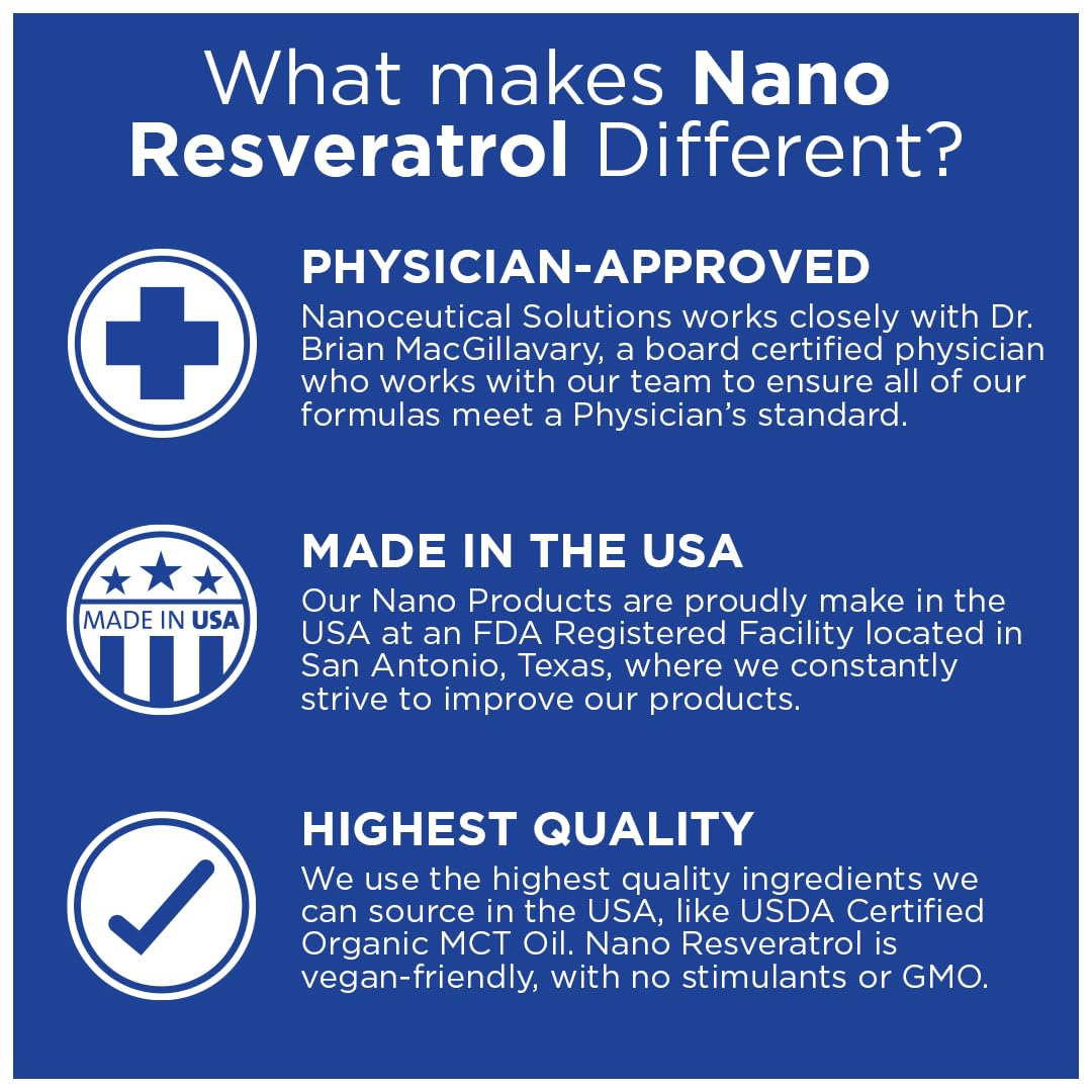 Nanoceutical Solutions Nano Resveratrol: fórmula vegana sin gluten ni OMG.