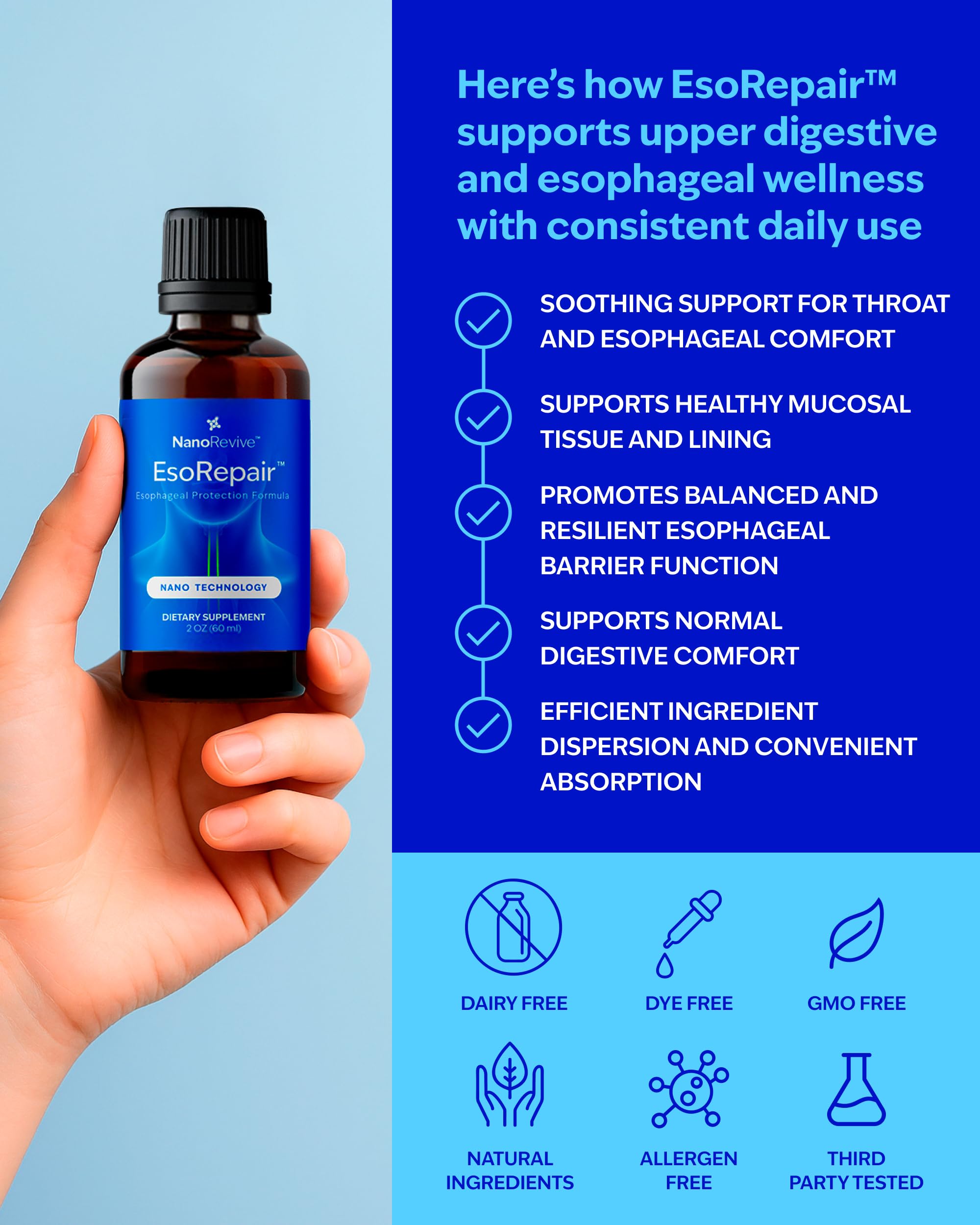 Nanorevive EsoRepair mezclar en agua facilita absorción rápida.