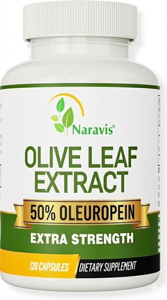 Naravis extracto de hoja de olivo, botella frontal, alto contenido de oleuropeína para apoyo general.