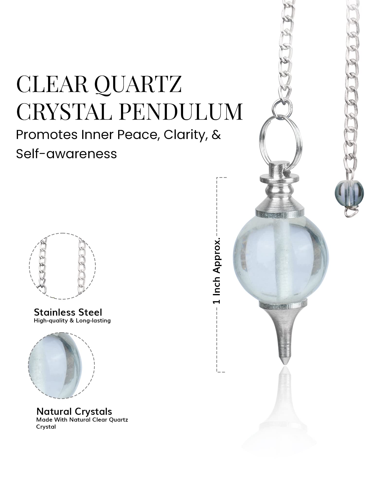 Péndulo de cristal con cadena de plata NARIBABU para lectura de energías.