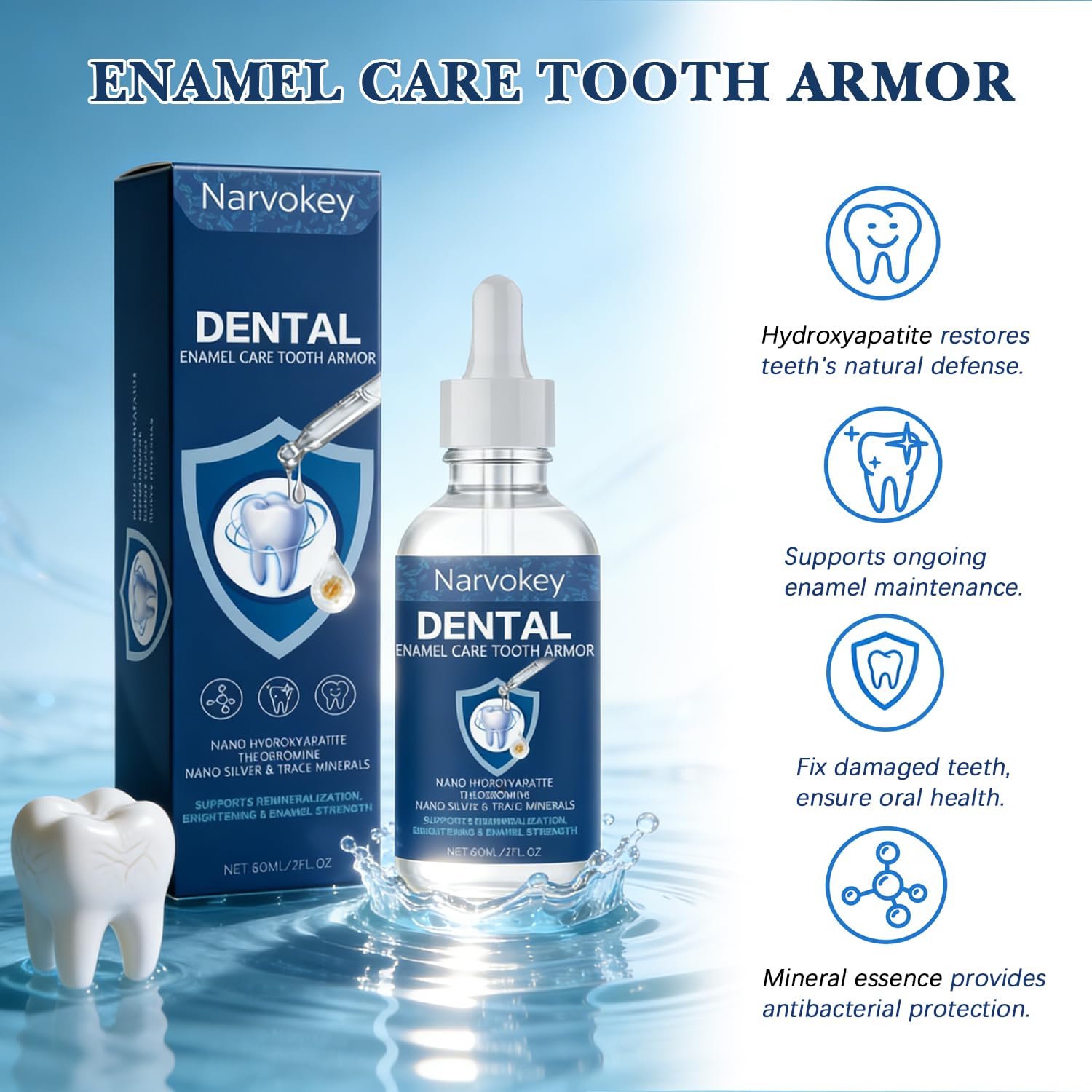 Narvokey Gotas efecto remineralizante para reforzar el esmalte.
