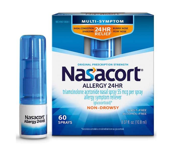 Nasacort: botella de 60 dosis, alivio prolongado para alergia nasal