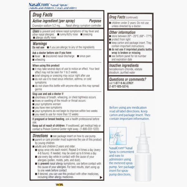 NasalCrom alivio preventivo de congestión nasal antes de exponer alérgenos.