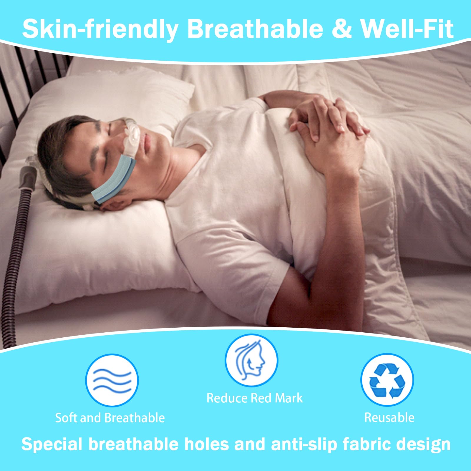 Nataku funda CPAP, instalación fácil y ajuste seguro para dormir.