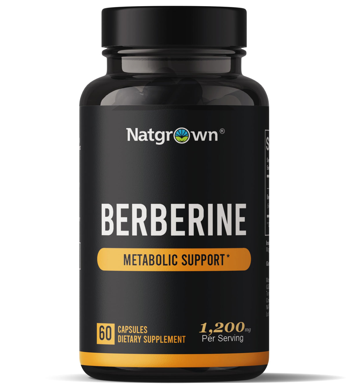 Natgrown Berberina HCl 1200 mg, botella frontal, apoyo al metabolismo.