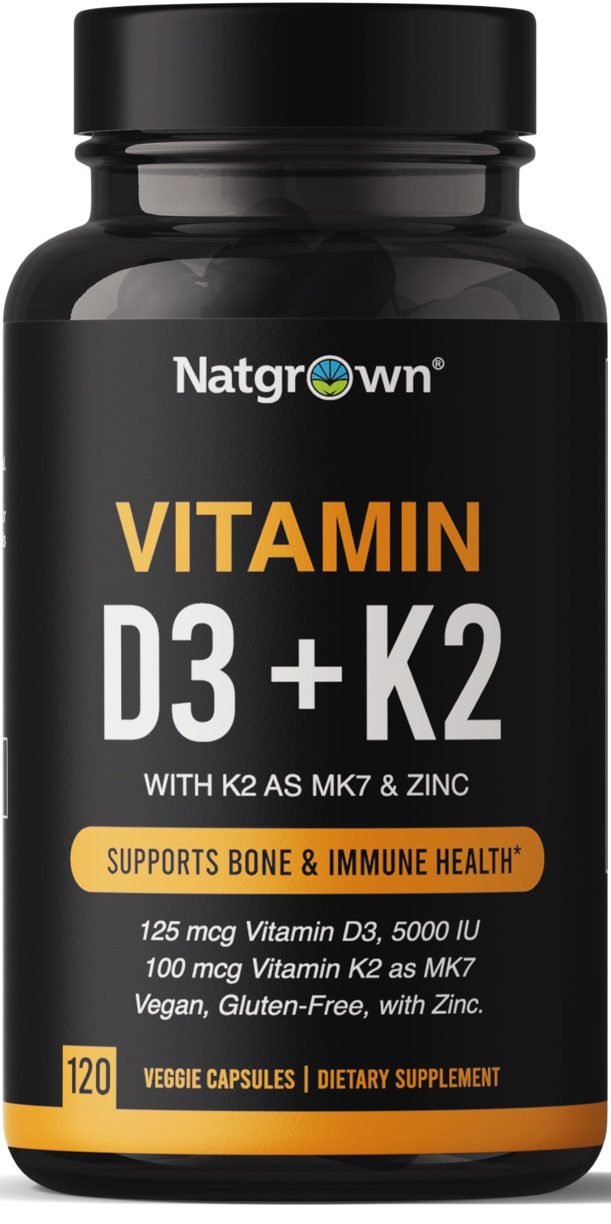 Natgrown: botella vitamin D3 K2 Zinc para soporte diario de la salud ósea