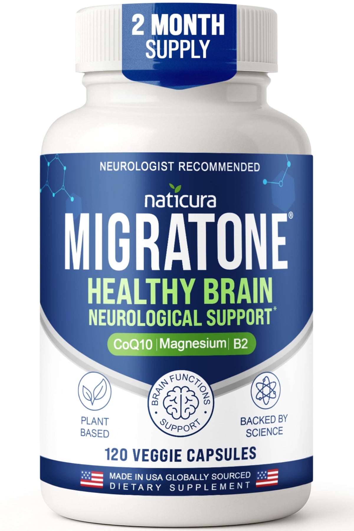 Naticura Migratone botella frontal para uso diario y soporte nutricional.