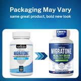 Naticura Migratone etiqueta de ingredientes clave con CoQ10 y extractos.
