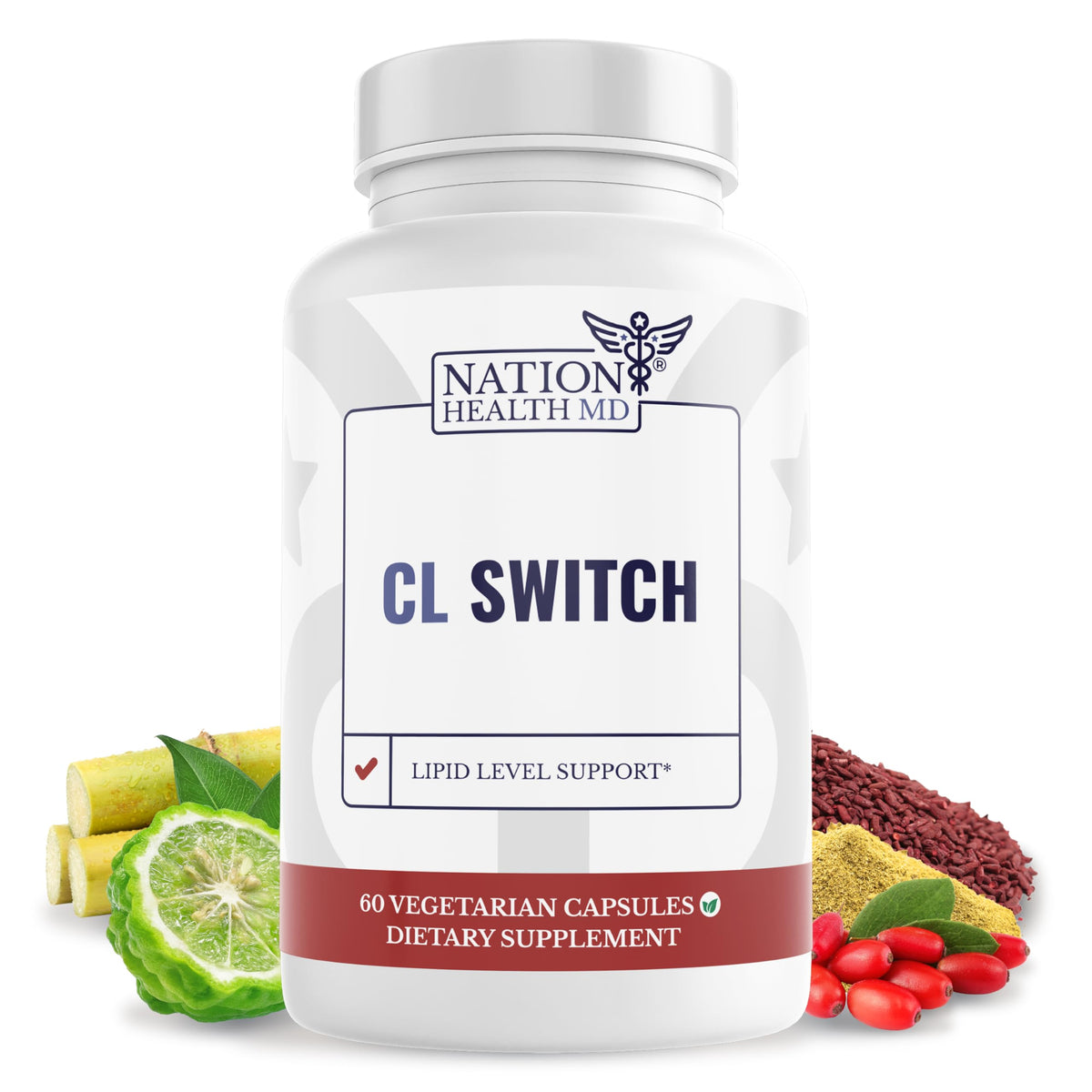 NATION HEALTH MD CL Switch: botella de cápsulas para uso diario y bienestar cardiovascular.