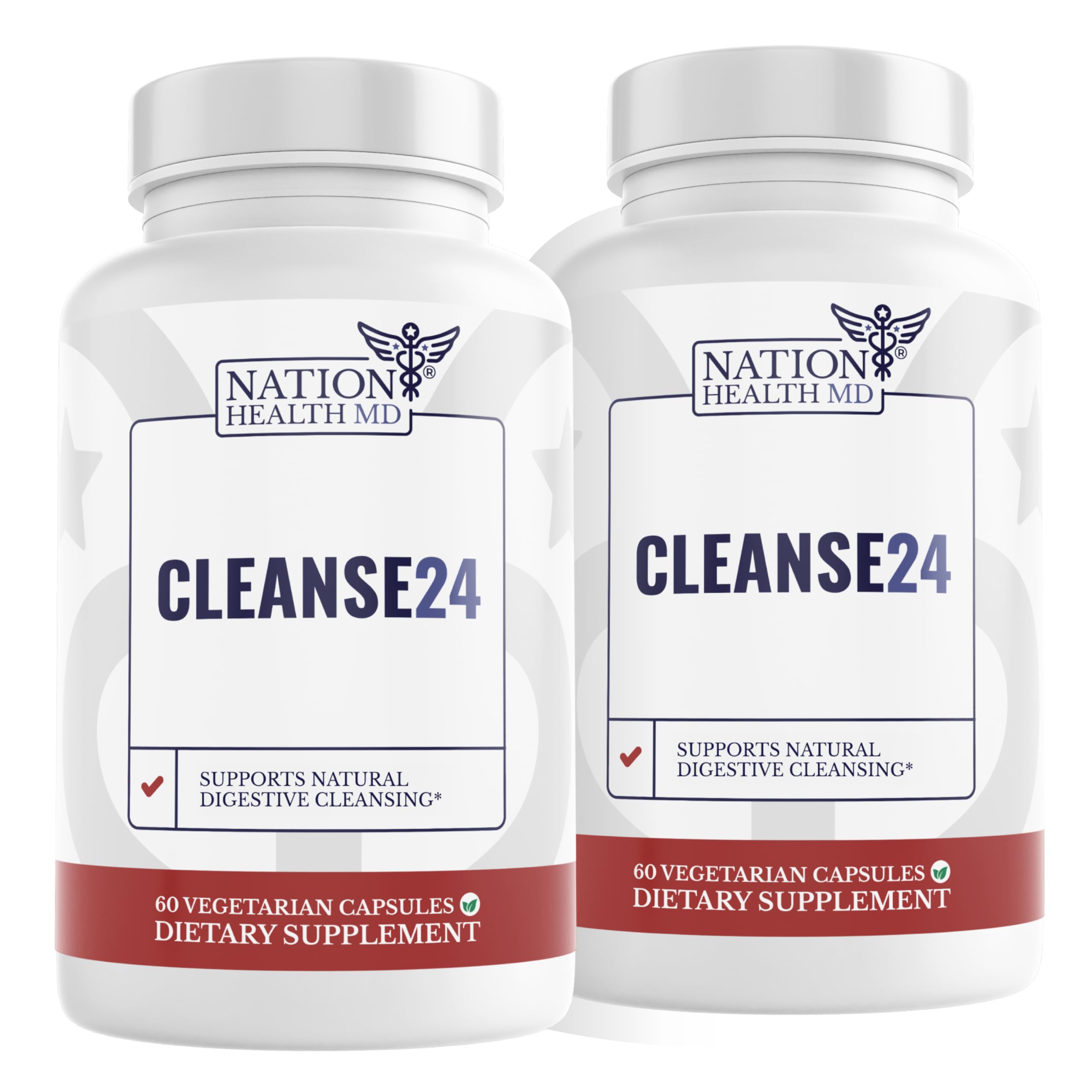 NATION HEALTH MD Cleanse24 envase cápsulas para apoyo digestivo diario.
