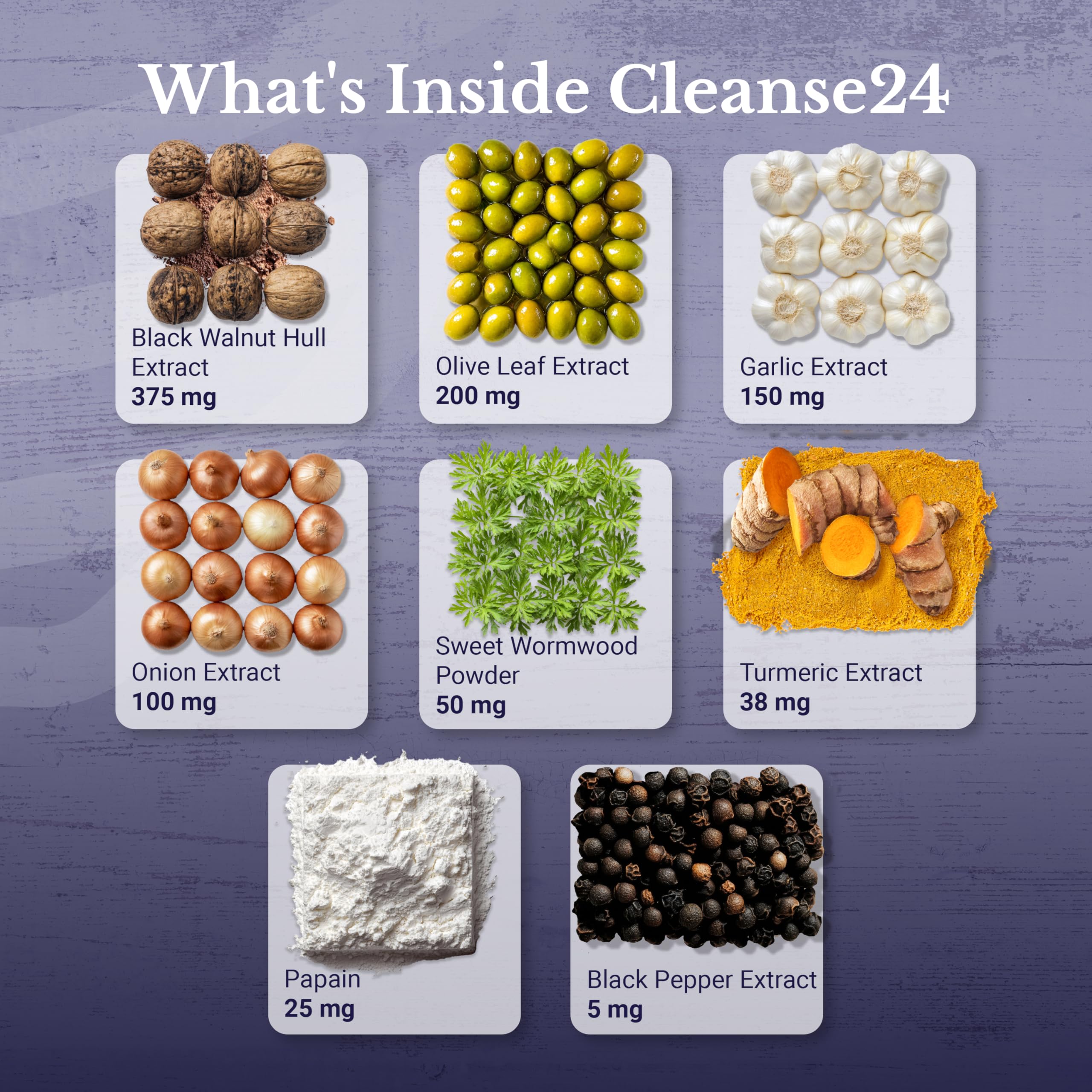 Etiqueta del producto Cleanse24 de NATION HEALTH MD con ingredientes clave.