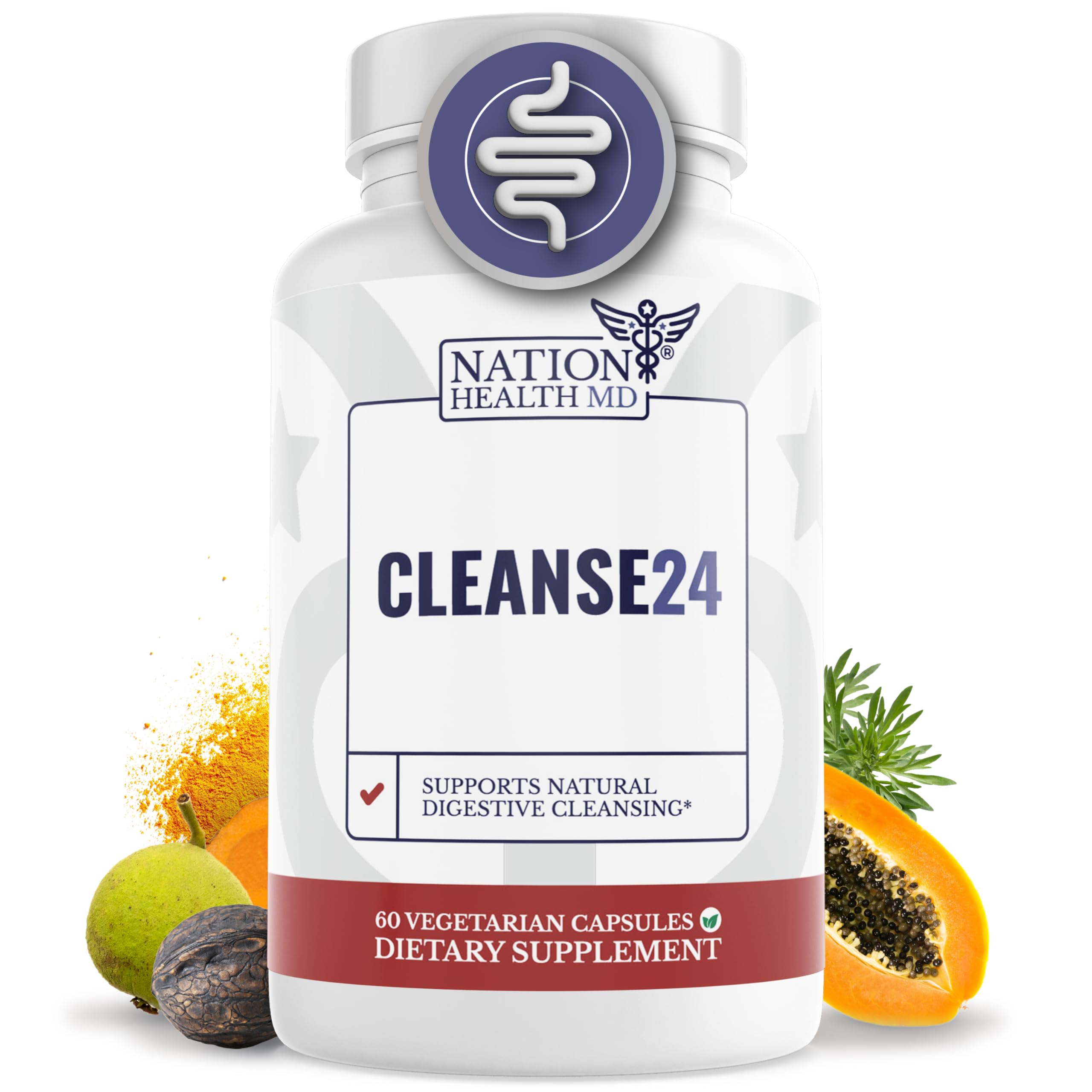 NATION HEALTH MD Cleanse24 frasco de cápsulas para apoyo digestivo diario